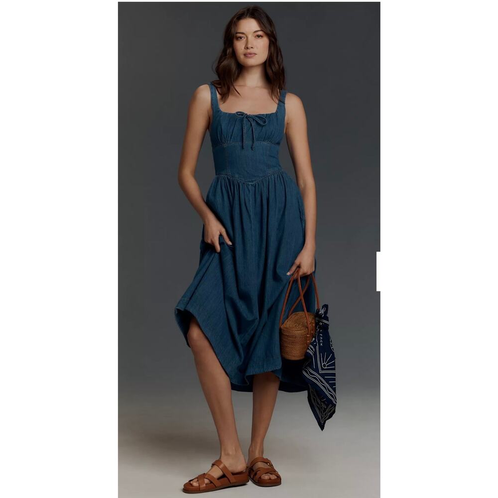 Stunning Reformation Balia Denim Fit & Flare Midi Dress